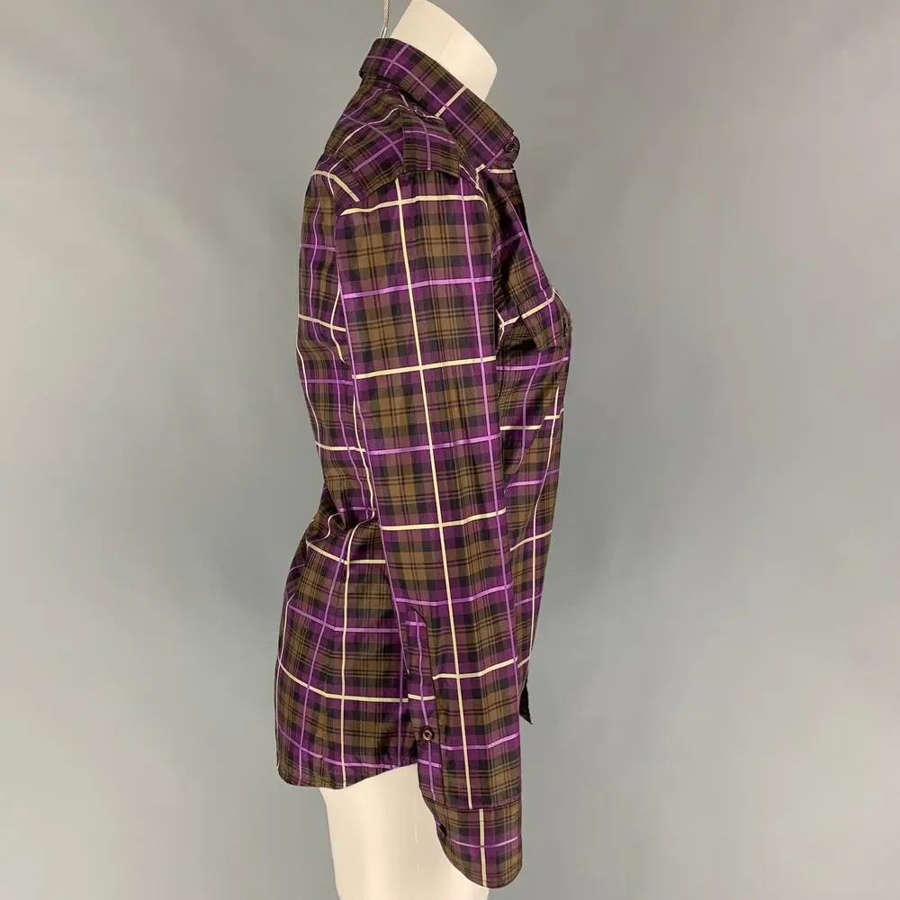 GUCCI Size XS Purple Brown Plaid Button Up Long Sleeve Shirt